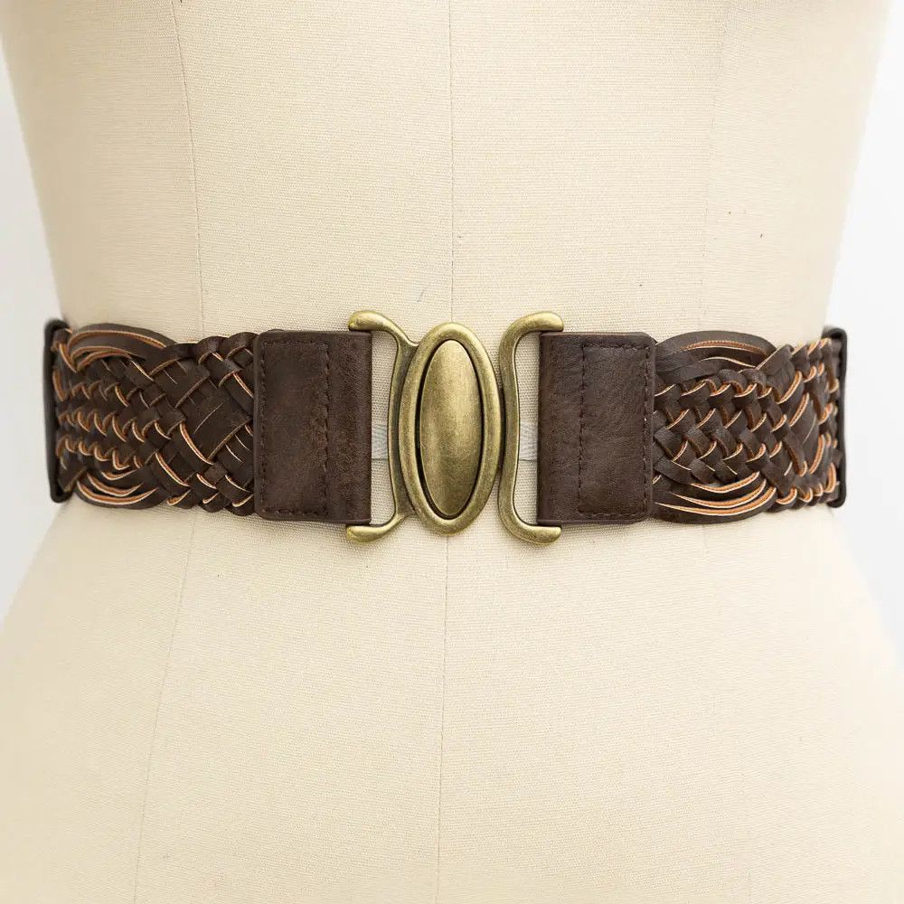 Braided Elastic Belt, Color: Brown, Size: O/S