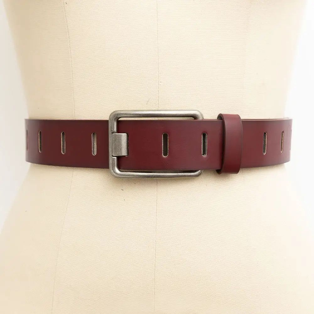 Slit Leather Belt, Size: O/S, Color: Burgandy