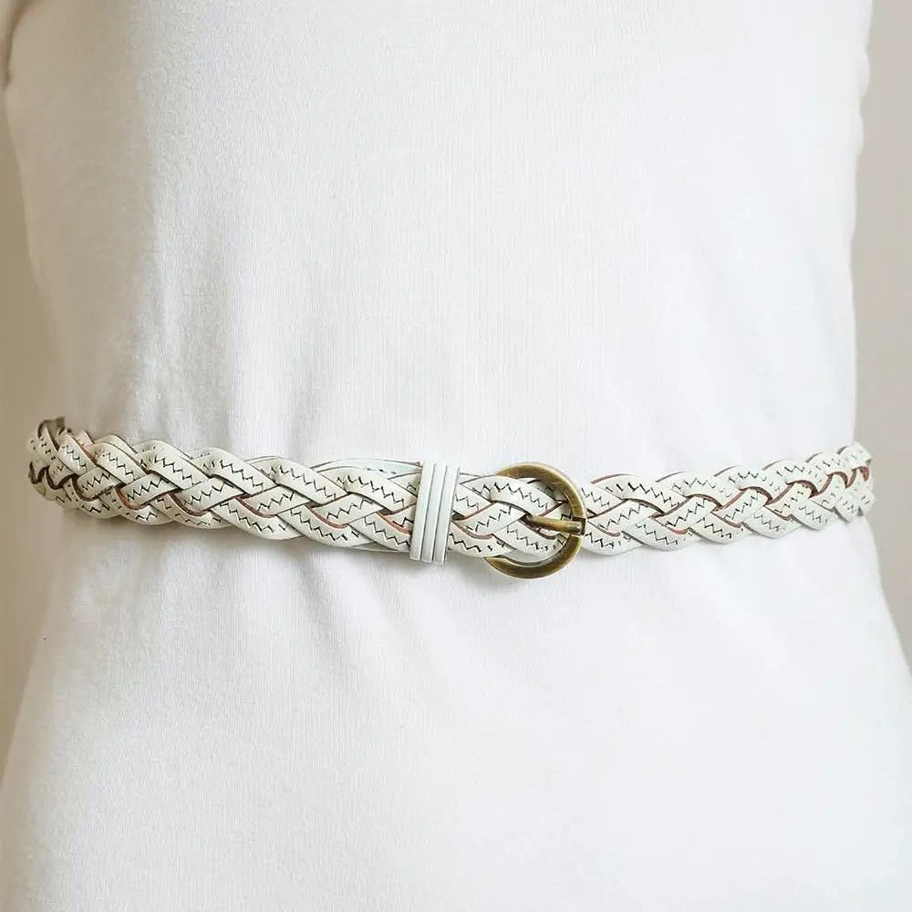 Leather Braid Belt, Color: White, Size: O/S