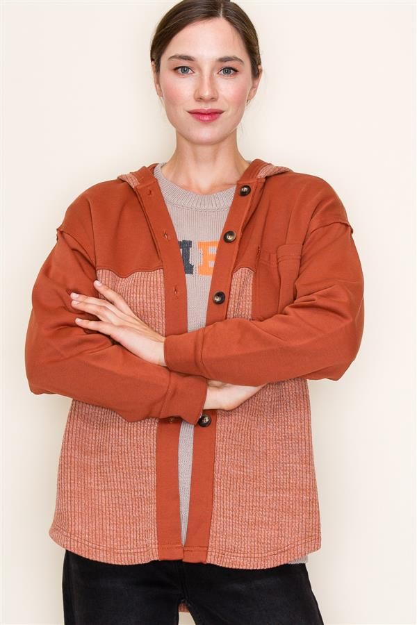 Button L/S Ribbed Jacket, Size: Small, Color: Rust