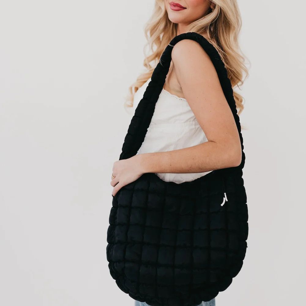 Carmen Quilt Hobo Tote, Color: Black, Size: OS