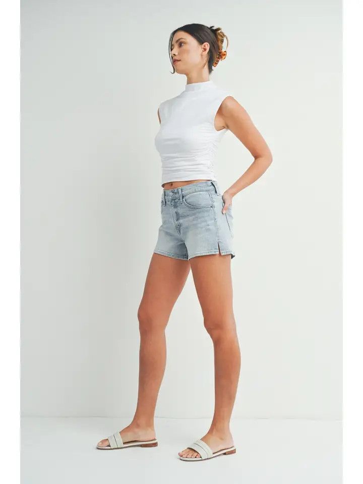 Stretch Short w/slit, Color: Med Denim, Size: XSm