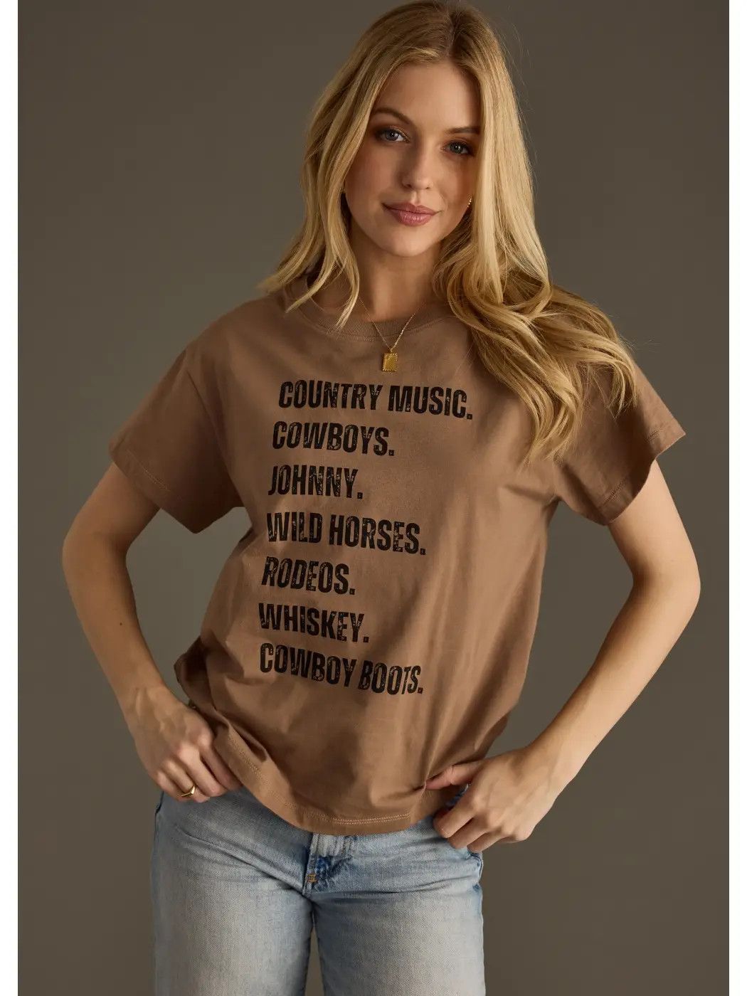 Western List Tee, Size: Small, Color: Brown