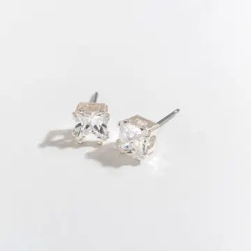 6mm Sq CZ Stud ER, Size: O/S, Color: Silver