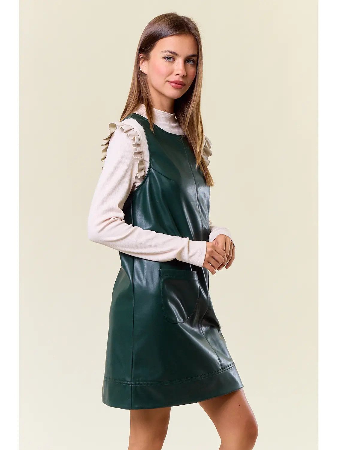 Faux Leather Mini Dress, Color: Black, Size: Small