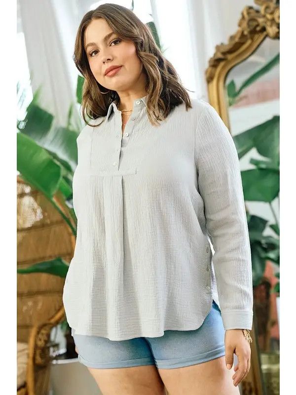 Side Placket Shirt, Size: 1X, Color: Blue Grey