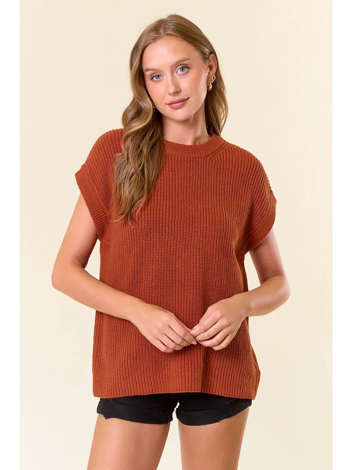 Ribbed Sweater Vest, Color: Camel, Size: Small