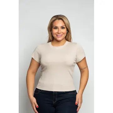 Plus Crew Neck Crop Tee, Size: 1X, Color: Oatmeal