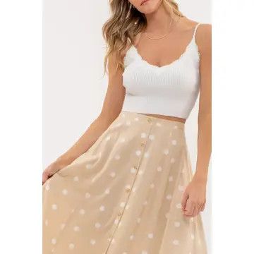 Polka Dot Midi Skirt, Color: Khaki, Size: Small