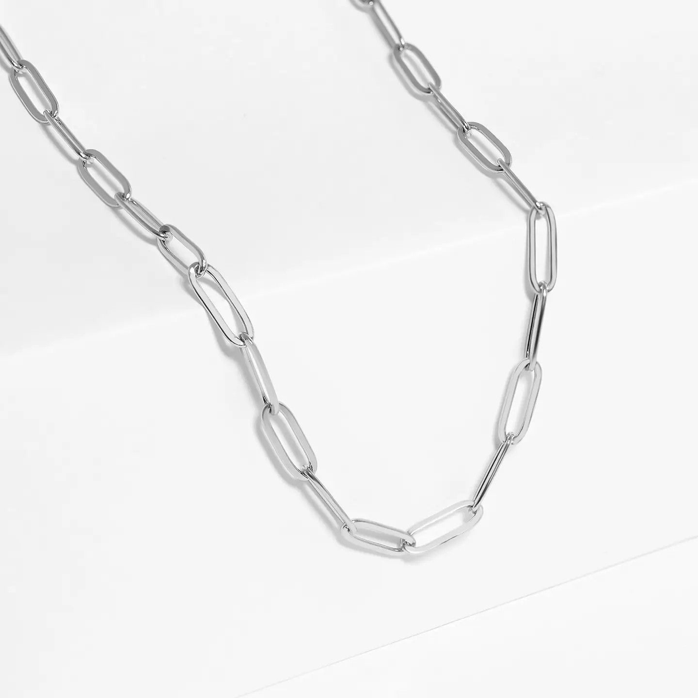 18" Paperclip Chain NK, Color: Stainless Steel, Size: 04mm