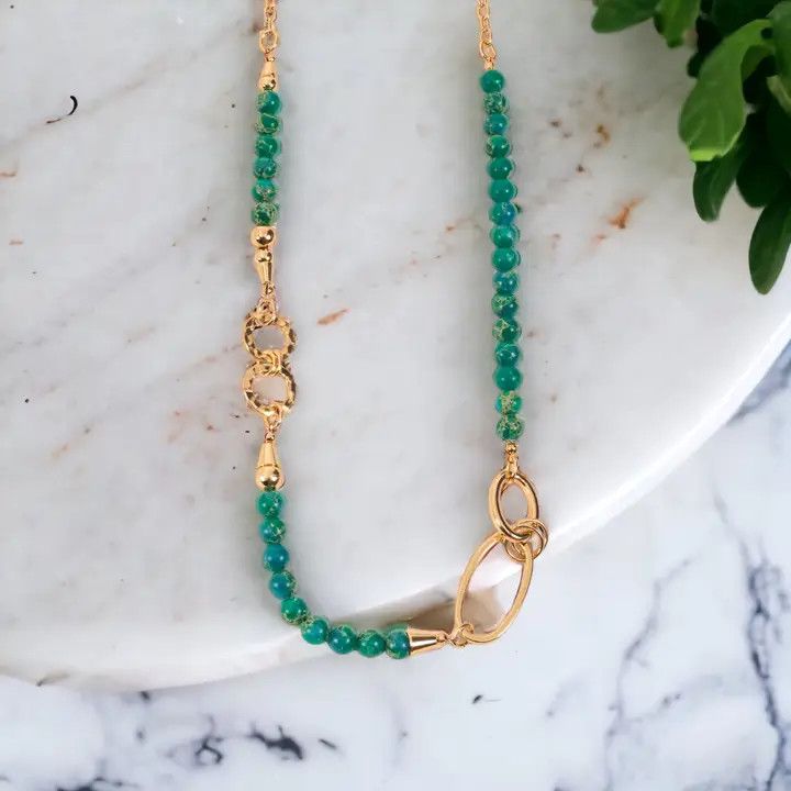 Marisa Trq Gold Link Necklace, Color: Gold, Size: 28"
