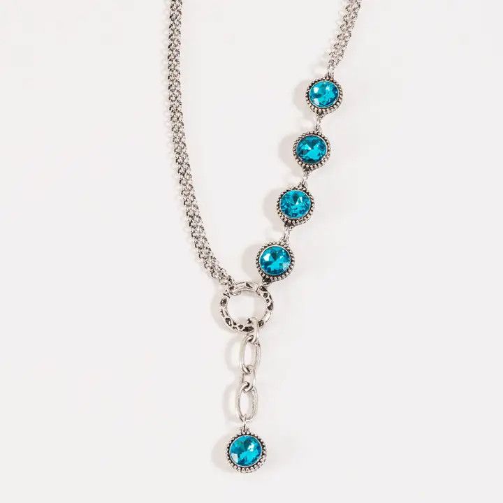 Blue Crystal Pendant, Color: Silver, Size: 18"