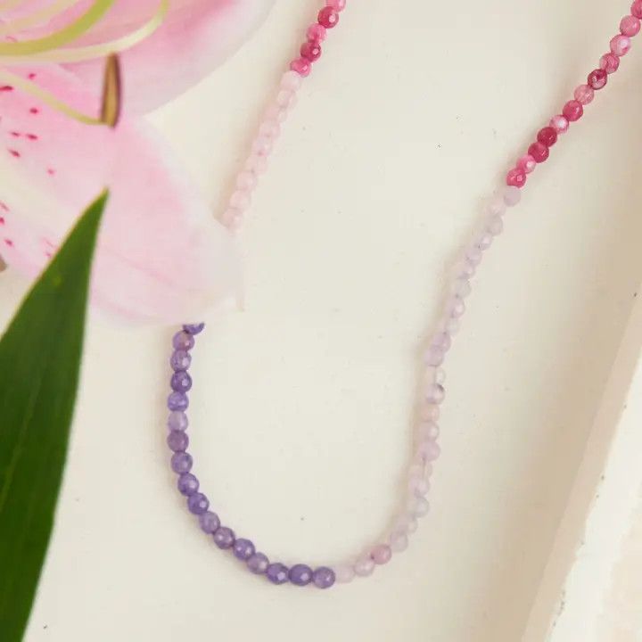 Aventurine Stone Necklace, Color: Berry, Size: 15"