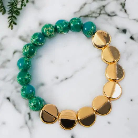 Howlite Bead &amp; Disk Bracelet, Color: Silver, Size: O/S