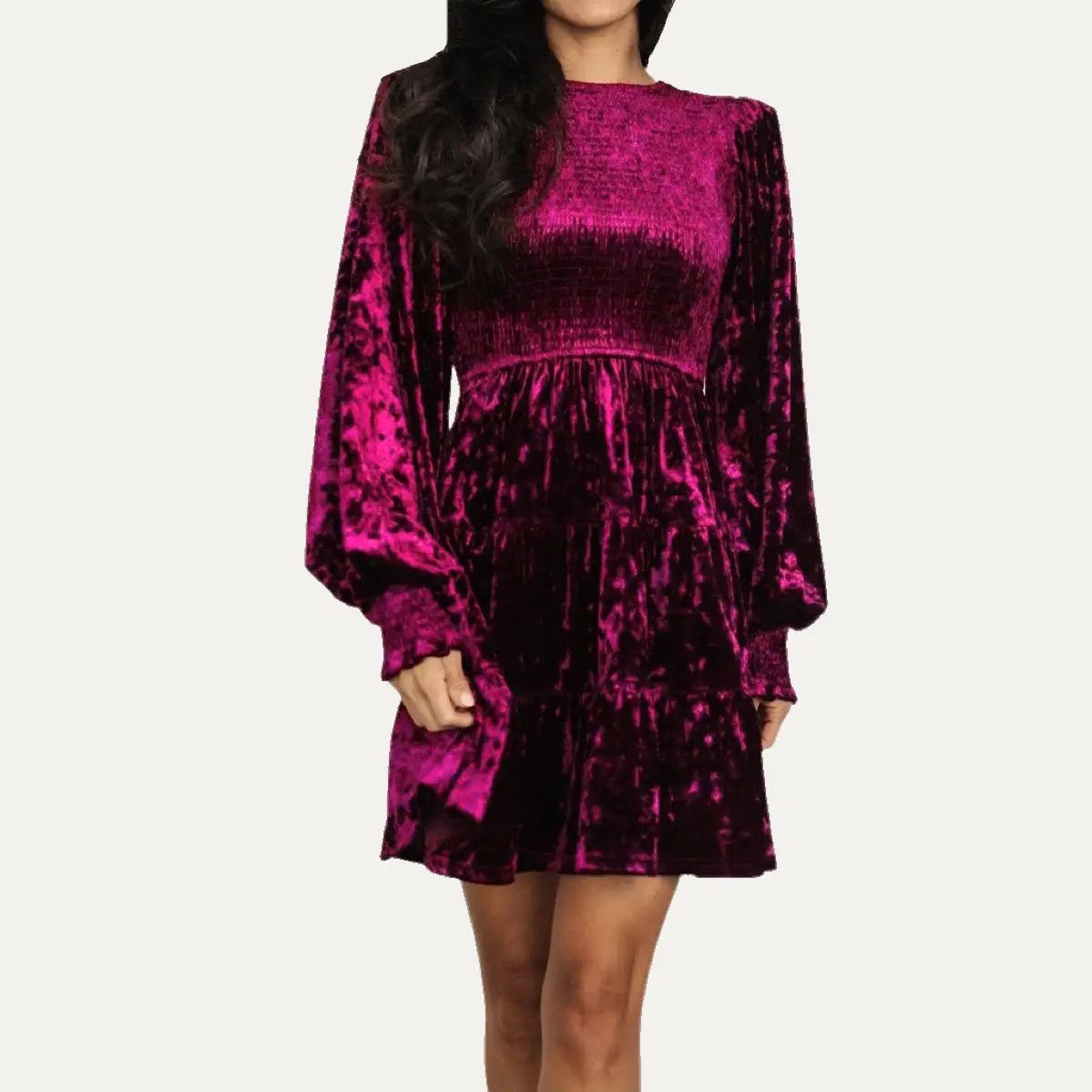 Velvet LS Mini Dress, Color: Fushia, Size: Small