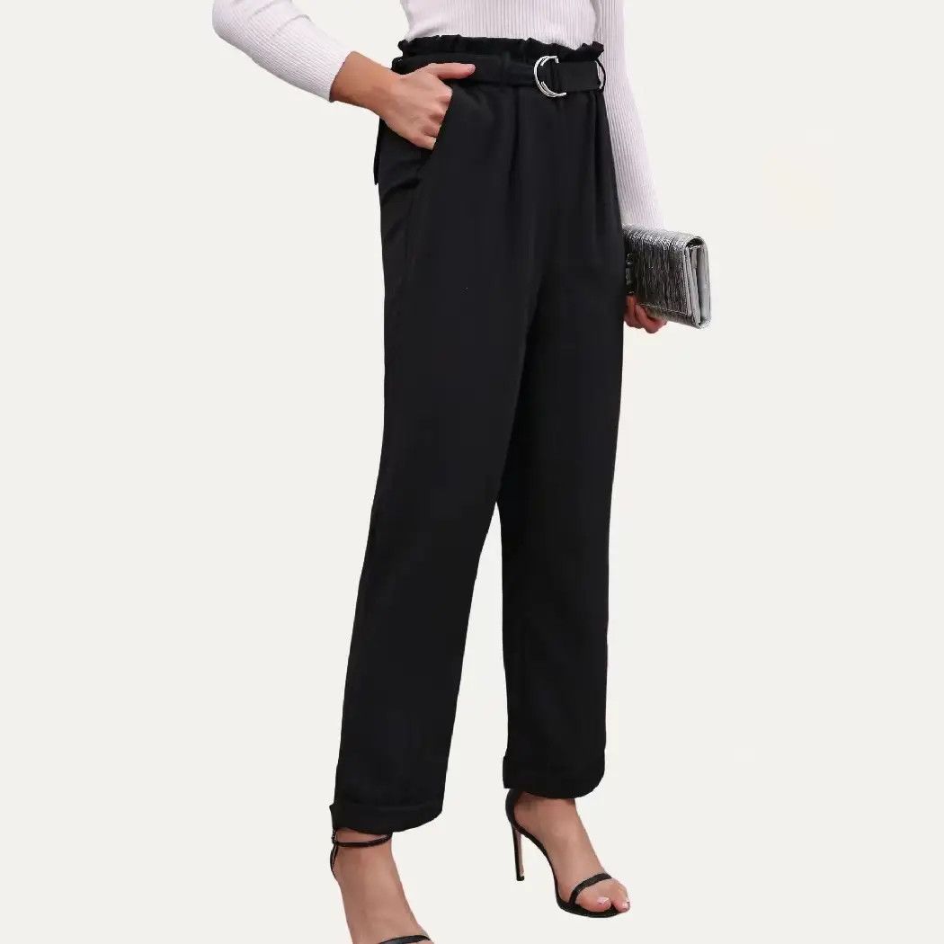 High Waisted Trouser Pants, Color: Black, Size: Small