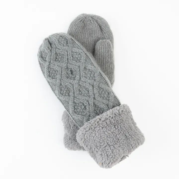 Sherpa Cuff Lined  Mittens, Color: Gray, Size: O/S