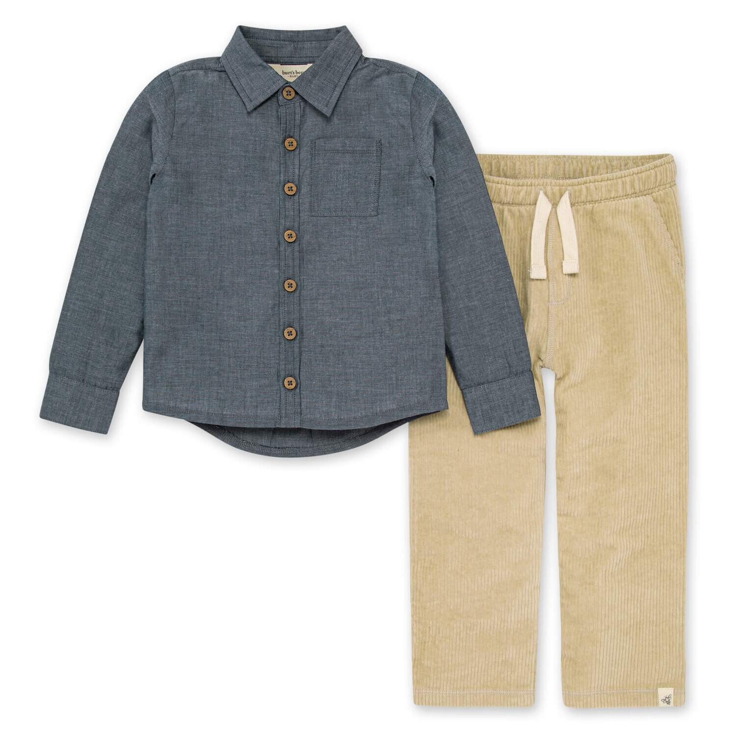 Chambray B/D Shirt &amp; Pant Set, Color: Chambray, Size: 18 Mon