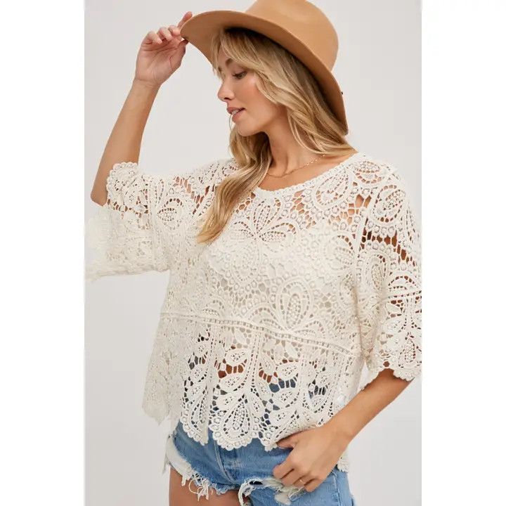 Crochet Lace Top, Color: Natural, Size: Small