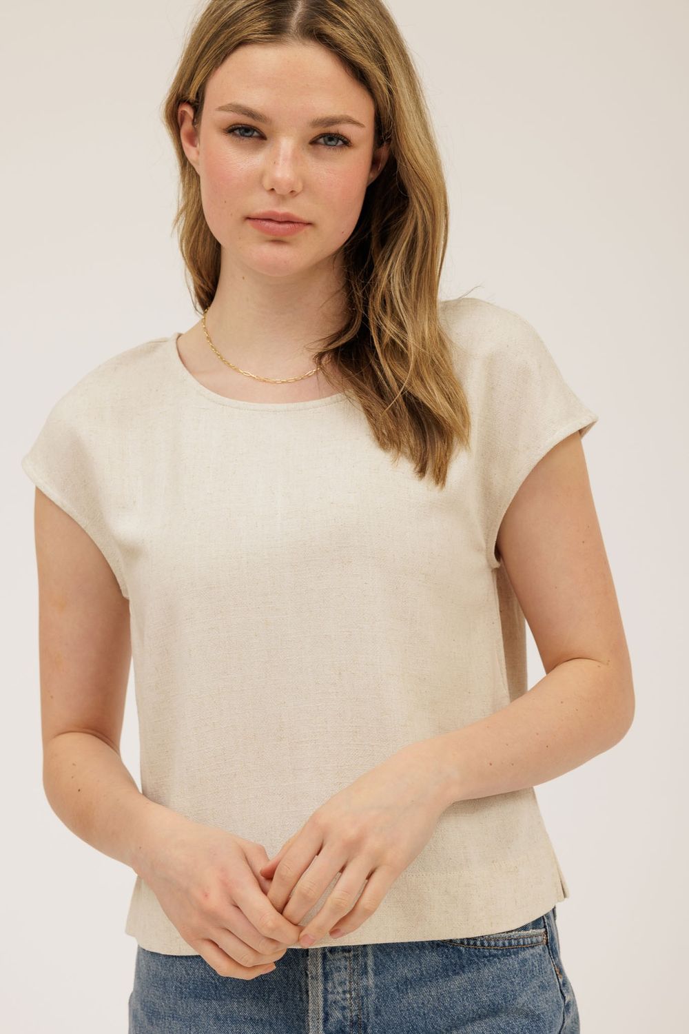 SS Linen Blouse, Color: Natural, Size: Small