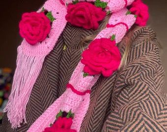 Crochet Rose Scarf, Color: Brown, Size: O/S