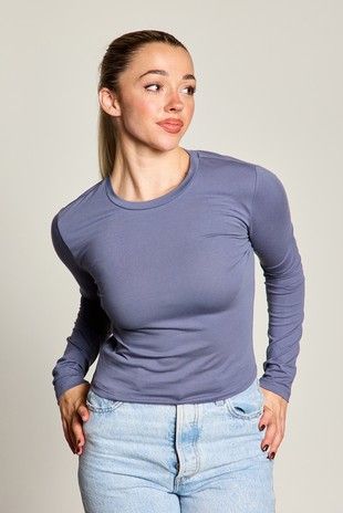 LS Crop Tee, Color: Dusty Indigo, Size: SM