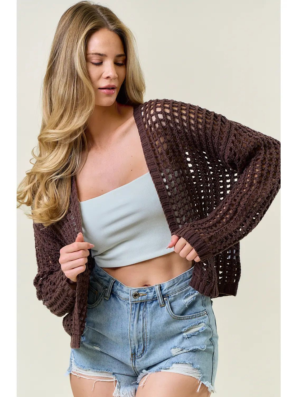 Crochet Cardigan, Color: Espresso, Size: Small