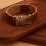 Leather BR w/Beads, Color: Gold, Size: O/S
