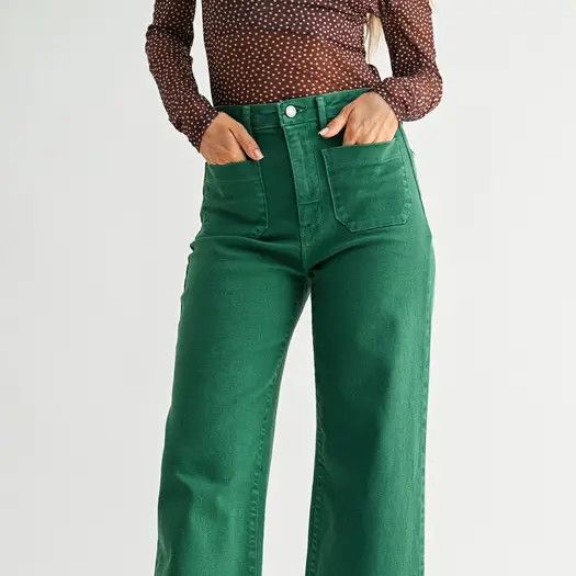 Patch Pocket Wide Leg, Color: Green, Size: 24-0