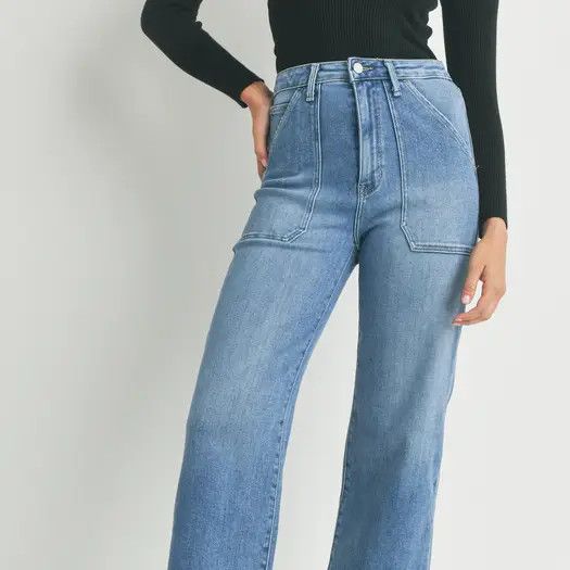 High Rise Cargo Pocket, Color: Denim, Size: 26-2