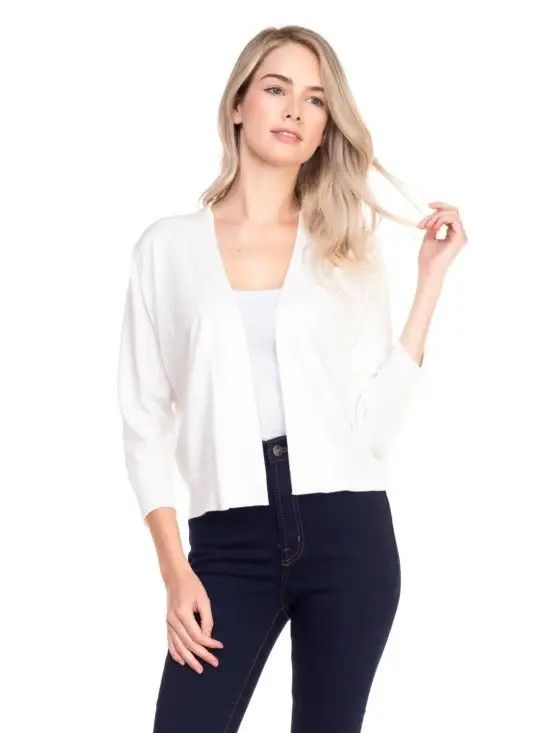 3/4 Sleeve Open Sweater, Color: White, Size: Small