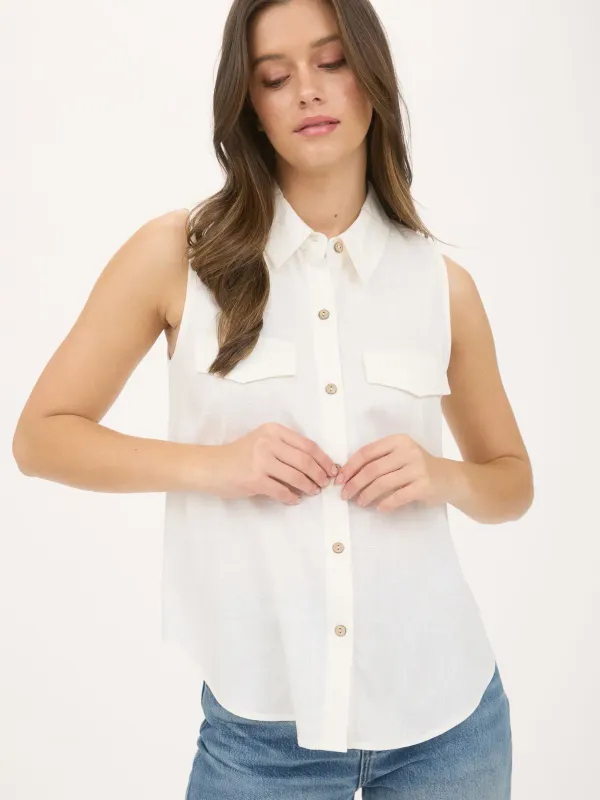Button Sleeveless Shirt