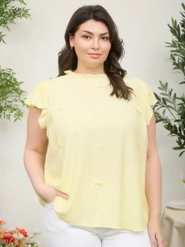 Ribbon Bow Ruffle SS Top