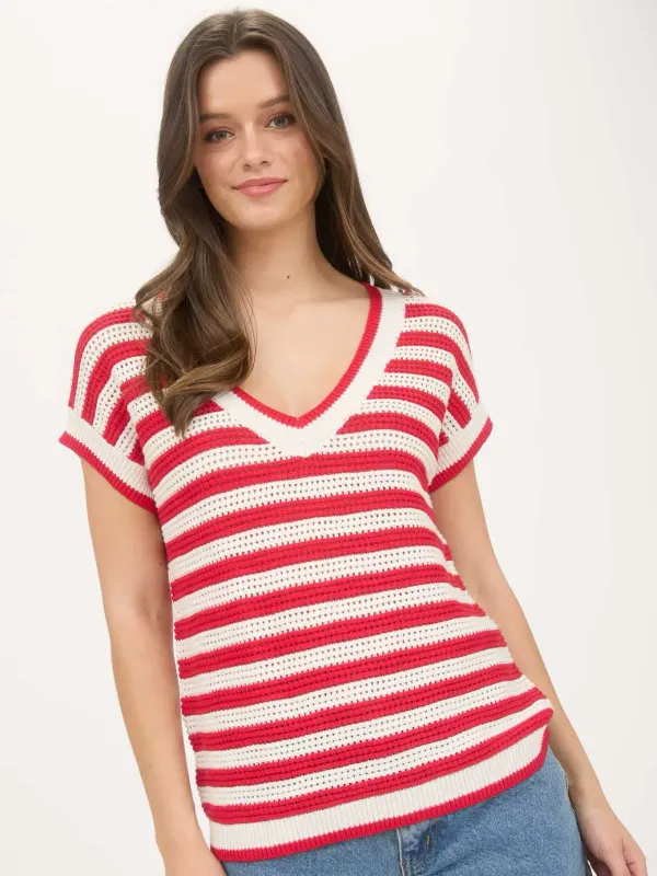 Stripe Crochet SS Sweater