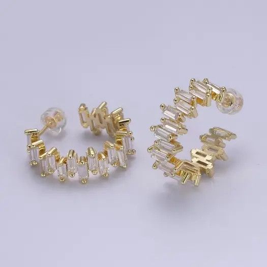 Baguette Hoop Earrings, Color: Gold, Size: O/S
