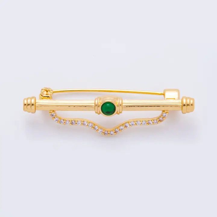 18K Gold Filled Emerald Green Brooch Bar Pin