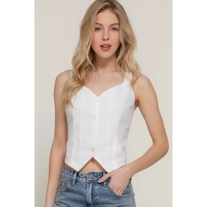 Vneck Button Linen Top