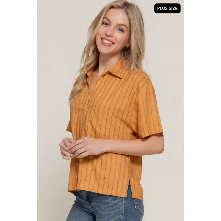 Dolman Slv Button Stripe, Color: Ginger, Size: Xlarge