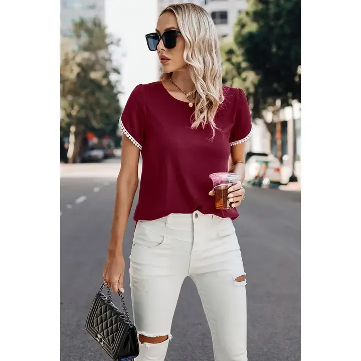 Crew Lace Trim T Shirt