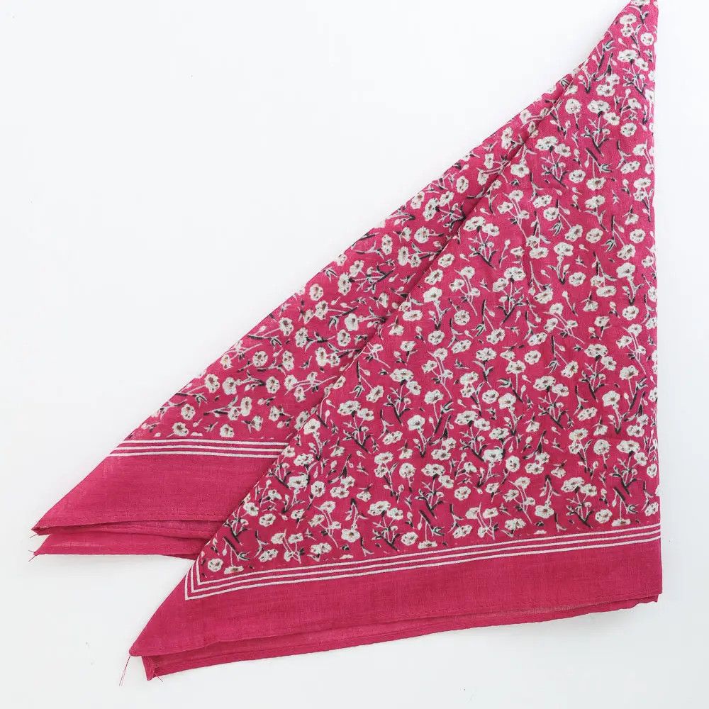 Cotton Floral Bandana, Color: Berry, Size: 22x22