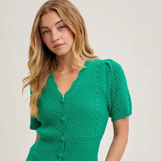 Button SS Knit Cardigan, Color: Kelly Green, Size: Small