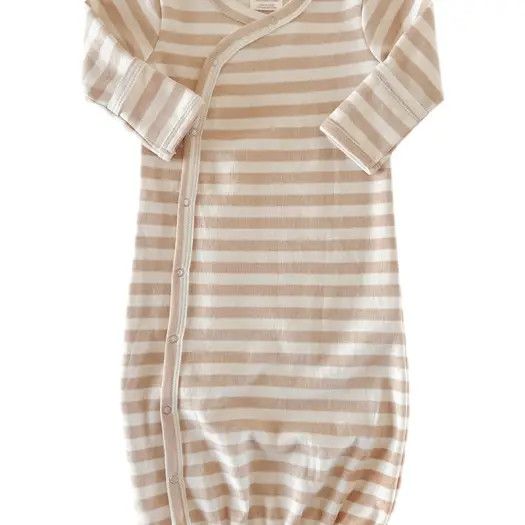Stripe Organic Gown, Color: Biscuit, Size: 0-3M