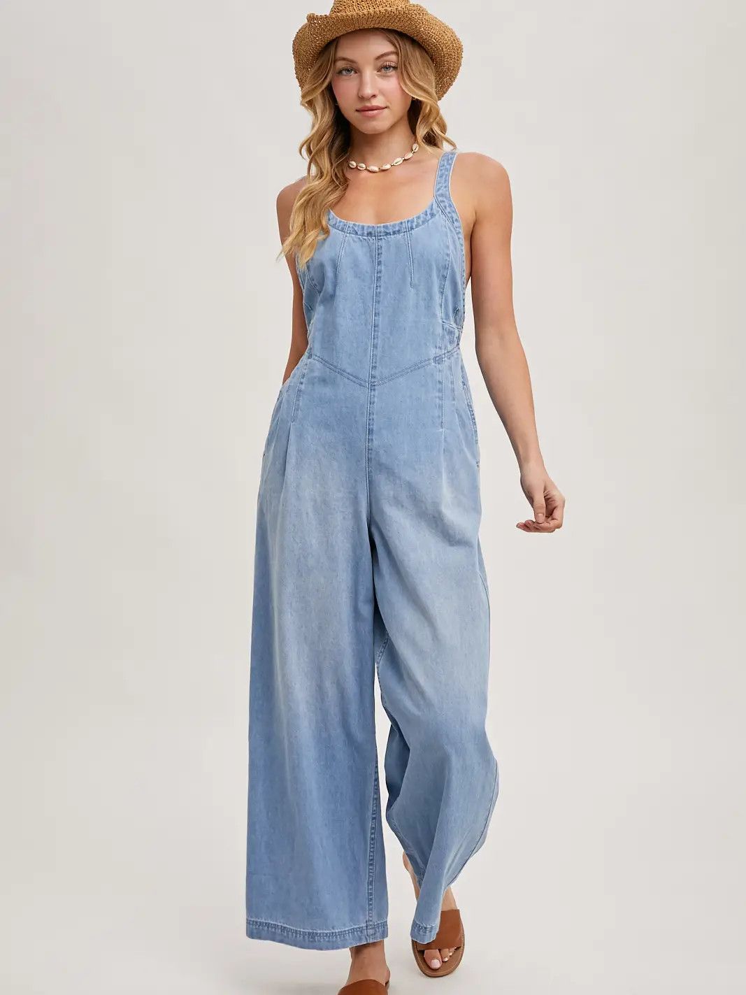 Denim Jumpsuit, Color: Med Denim, Size: Small