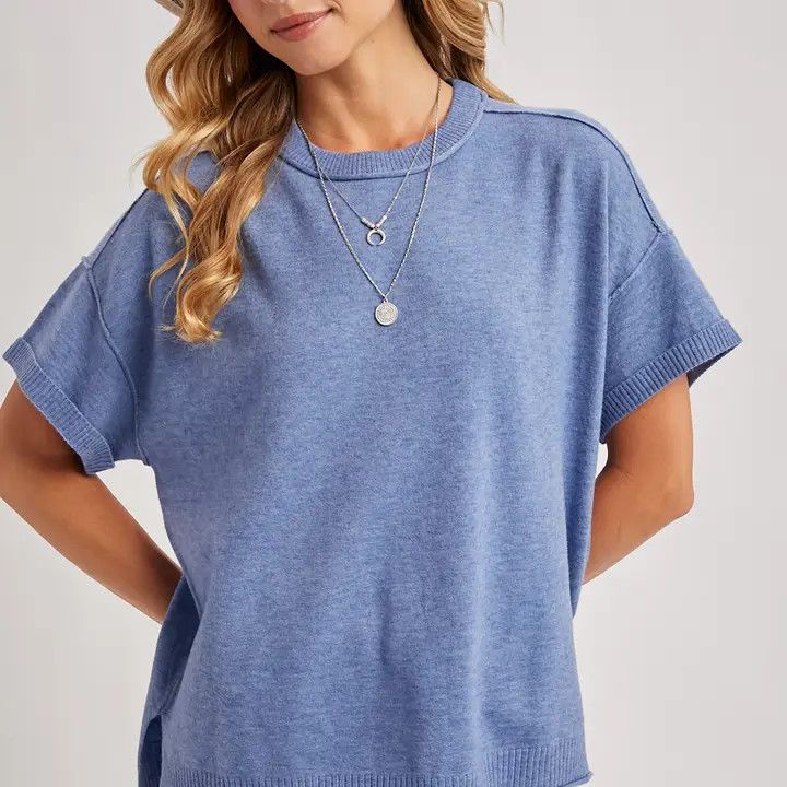 Crew Knit T Shirt, Color: Denim, Size: M/L