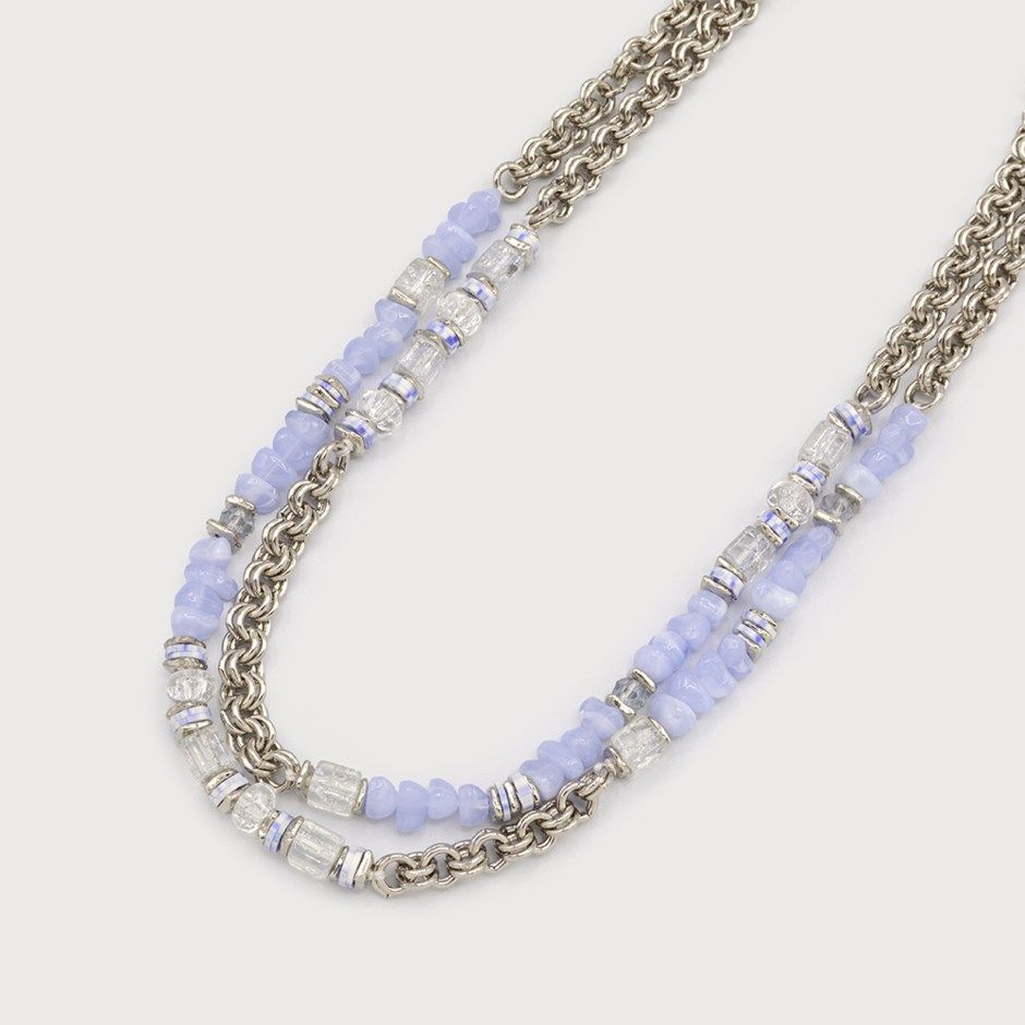 2 Layer Necklace Beads, Color: Silver, Size: O/S