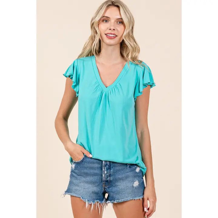 V-Neck Flare Top, Color: Mint, Size: Small