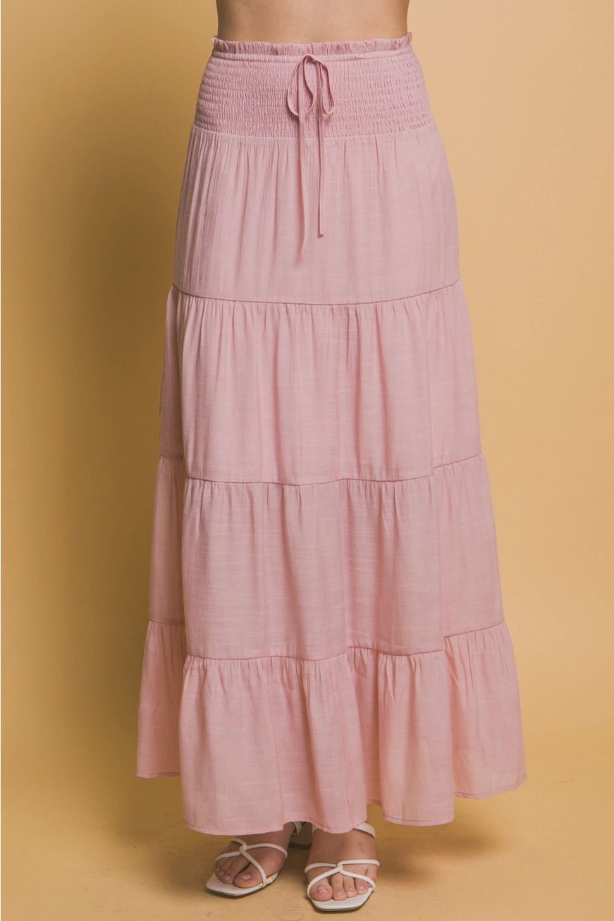 Tiered Maxi Skirt, Color: Khaki, Size: Small