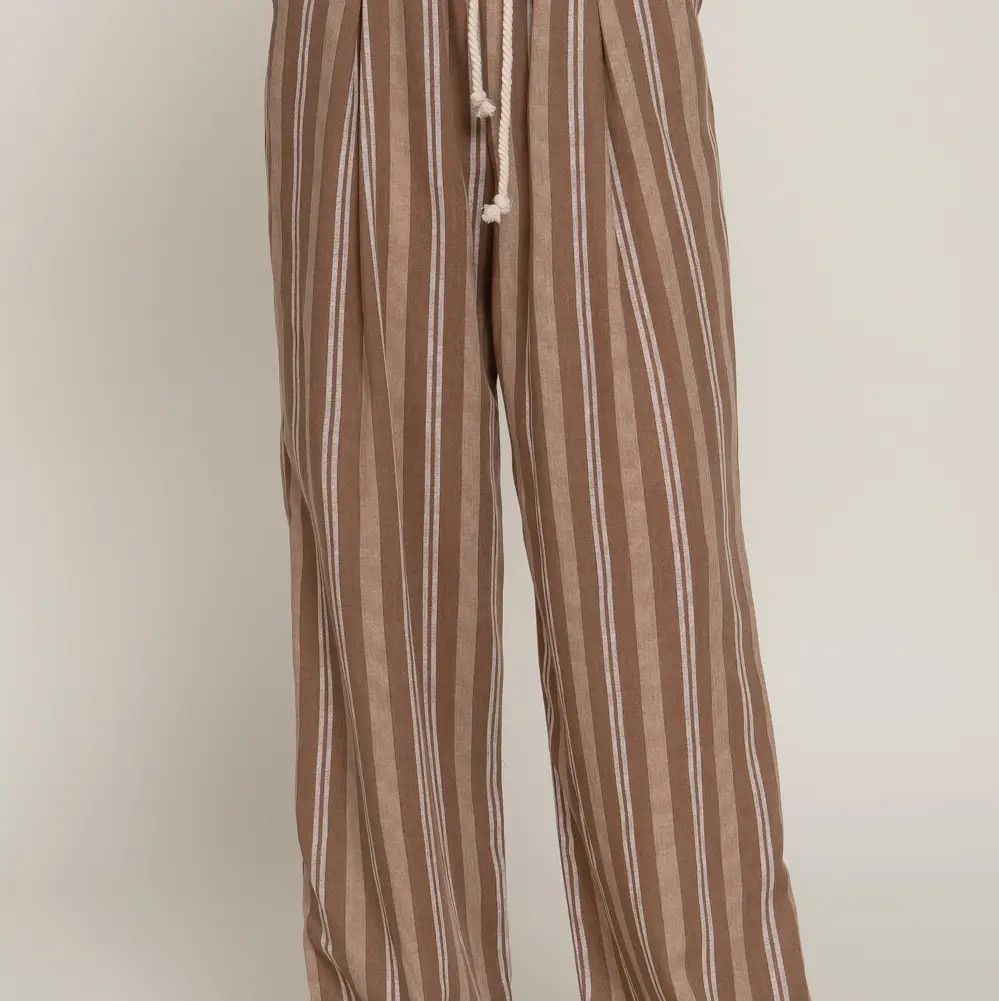 Striped Linen Pants, Color: Brn/Taupe, Size: Small