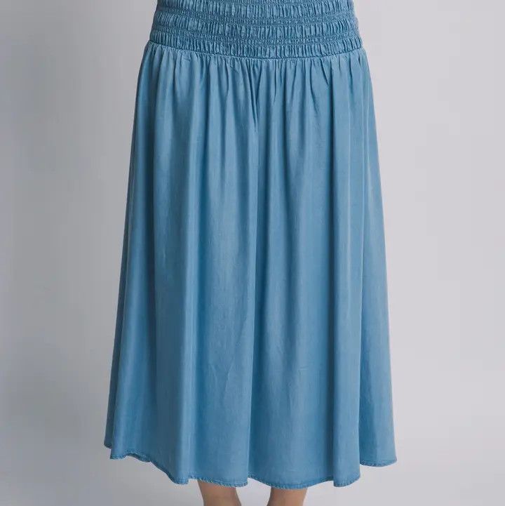 Smocked Midi Skirt, Color: Blue, Size: Small