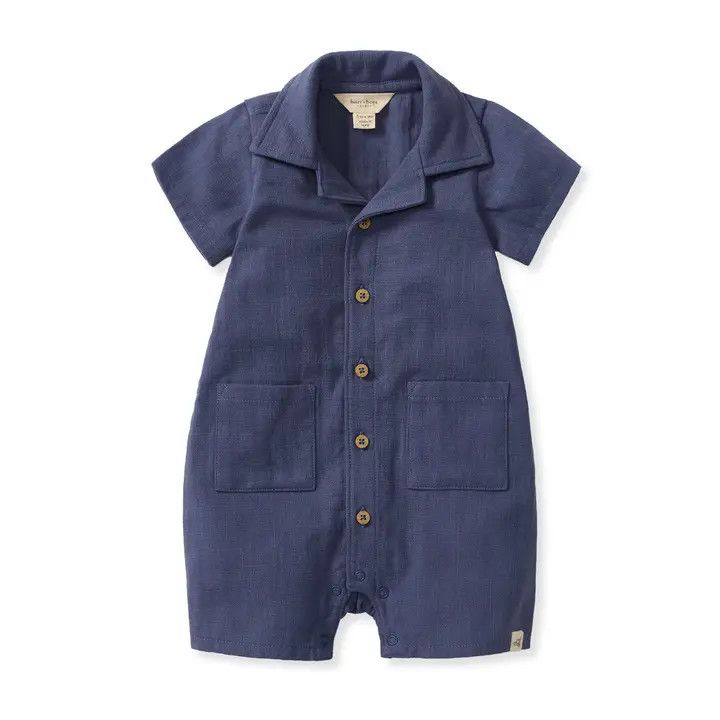 Check Gauze Romper, Color: Blue, Size: 6-9M